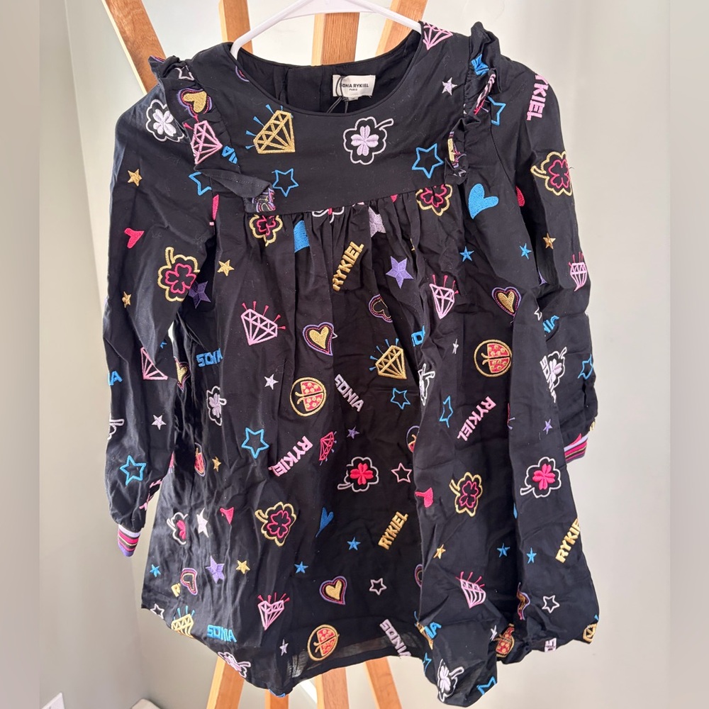 Sonia Rykiel Paris Black Kids Dress with Colorful Patterns T8/10